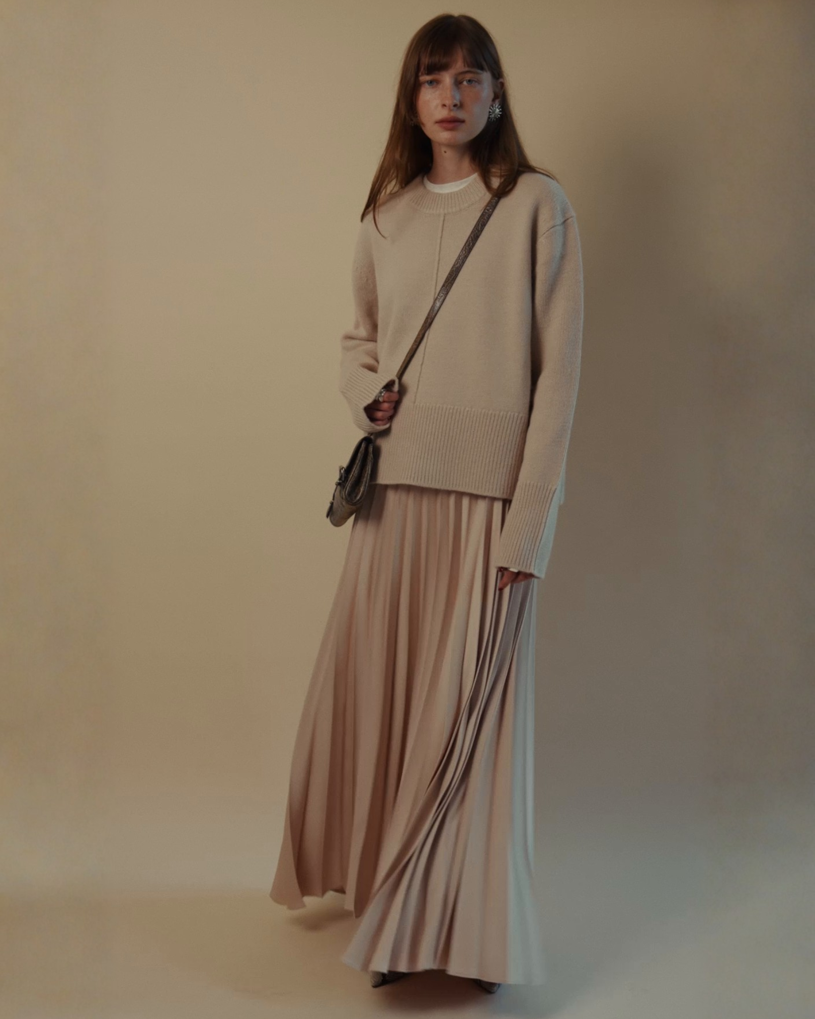 Marilyn Accordion-Pleated Maxi Skirt in Dusty Rose